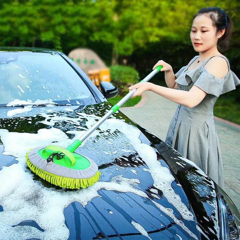 Car Cleaning Brush - 伸縮式ロングハンドルの洗車用ブラシ。吸水性に優れた洗車モップで、窓の清掃にも最適。調整可能な長さで、細部まで丁寧に洗浄できます。